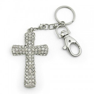 Key Chain - 12 PCS - Rhinestone Cross - Clear - KC-GK1244